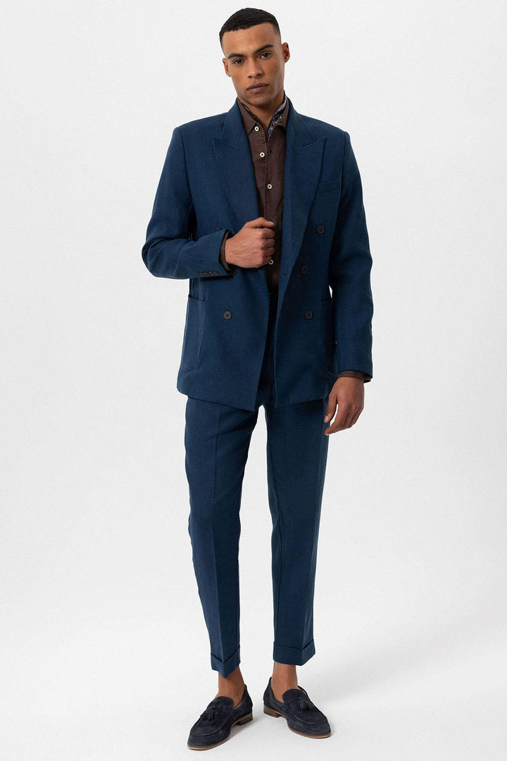 ANT Antioch Indigo 100% Linen Double Breasted Men's Blazer Jacket - Segovia