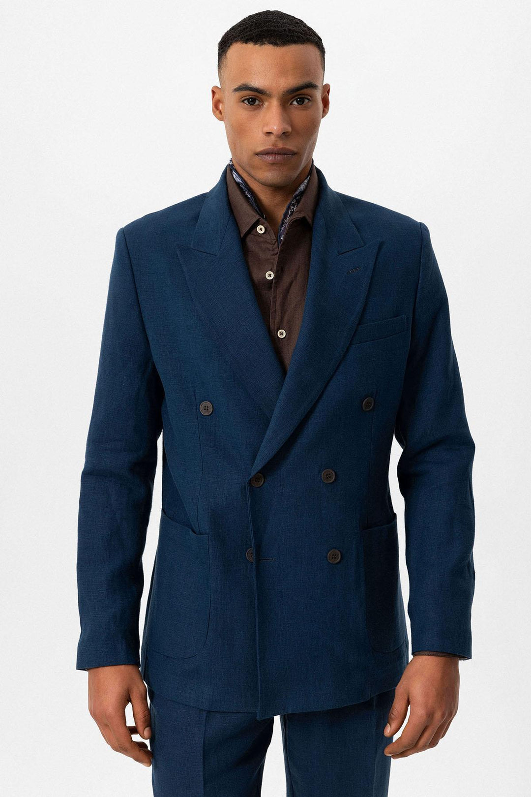 ANT Antioch Indigo 100% Linen Double Breasted Men's Blazer Jacket - Segovia