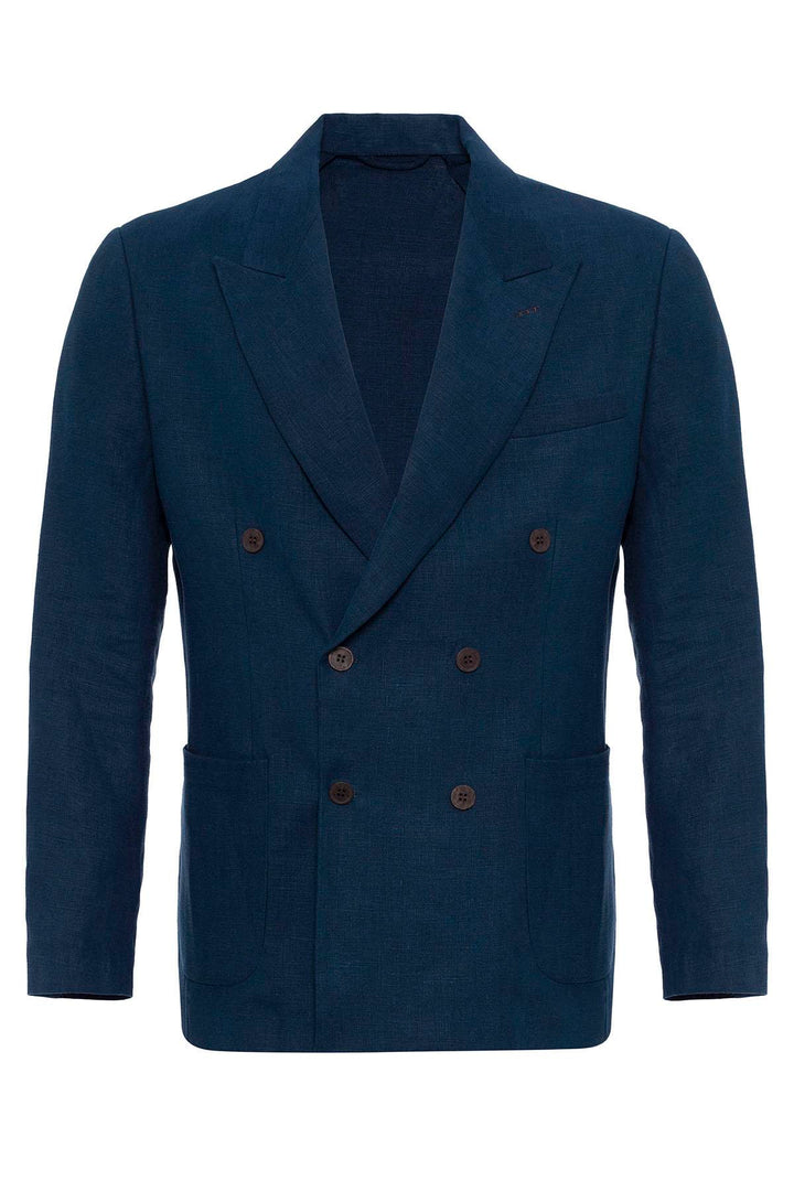 ANT Antioch Indigo 100% Linen Double Breasted Men's Blazer Jacket - Segovia