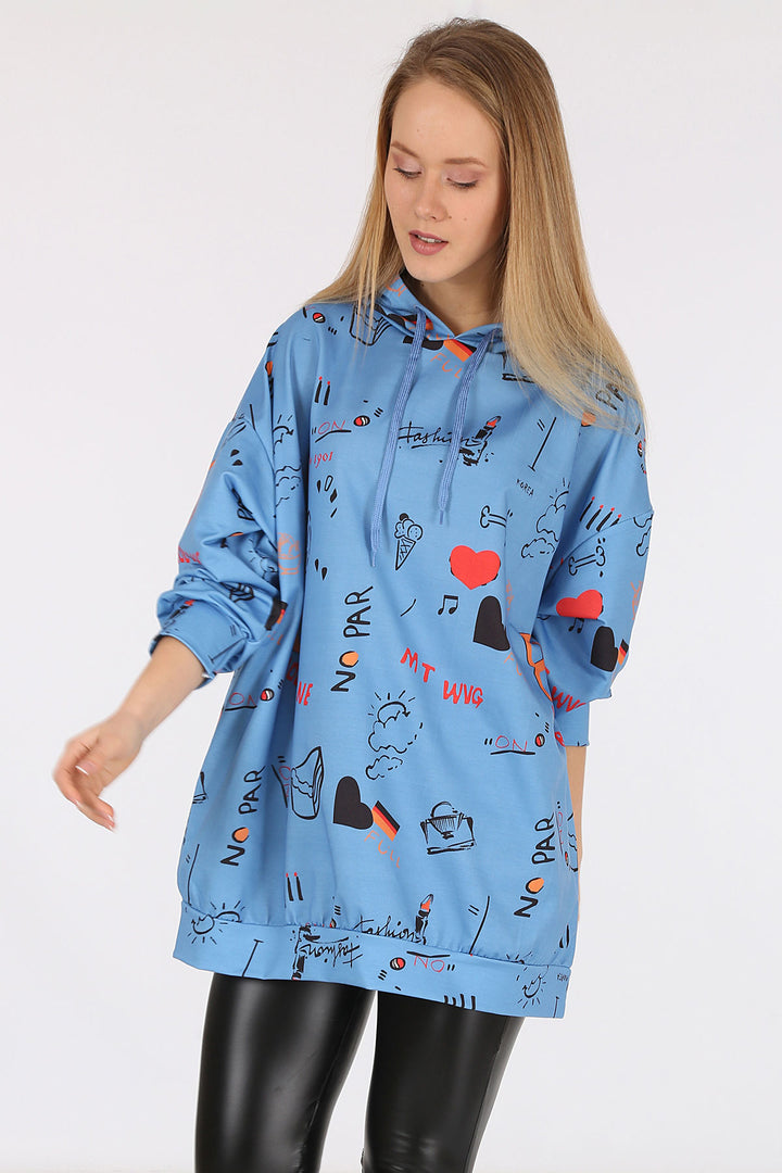 BGD Women Hooded Oversize Sweatshirt - Indigo - Tours