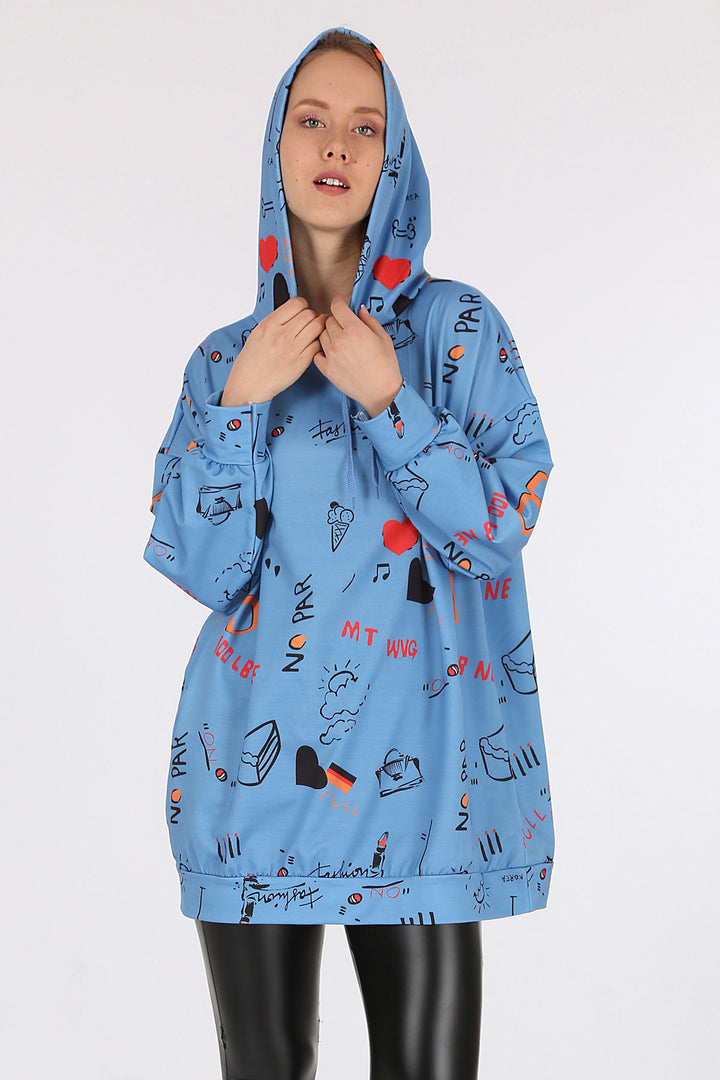 BGD Women Hooded Oversize Sweatshirt - Indigo - Tours