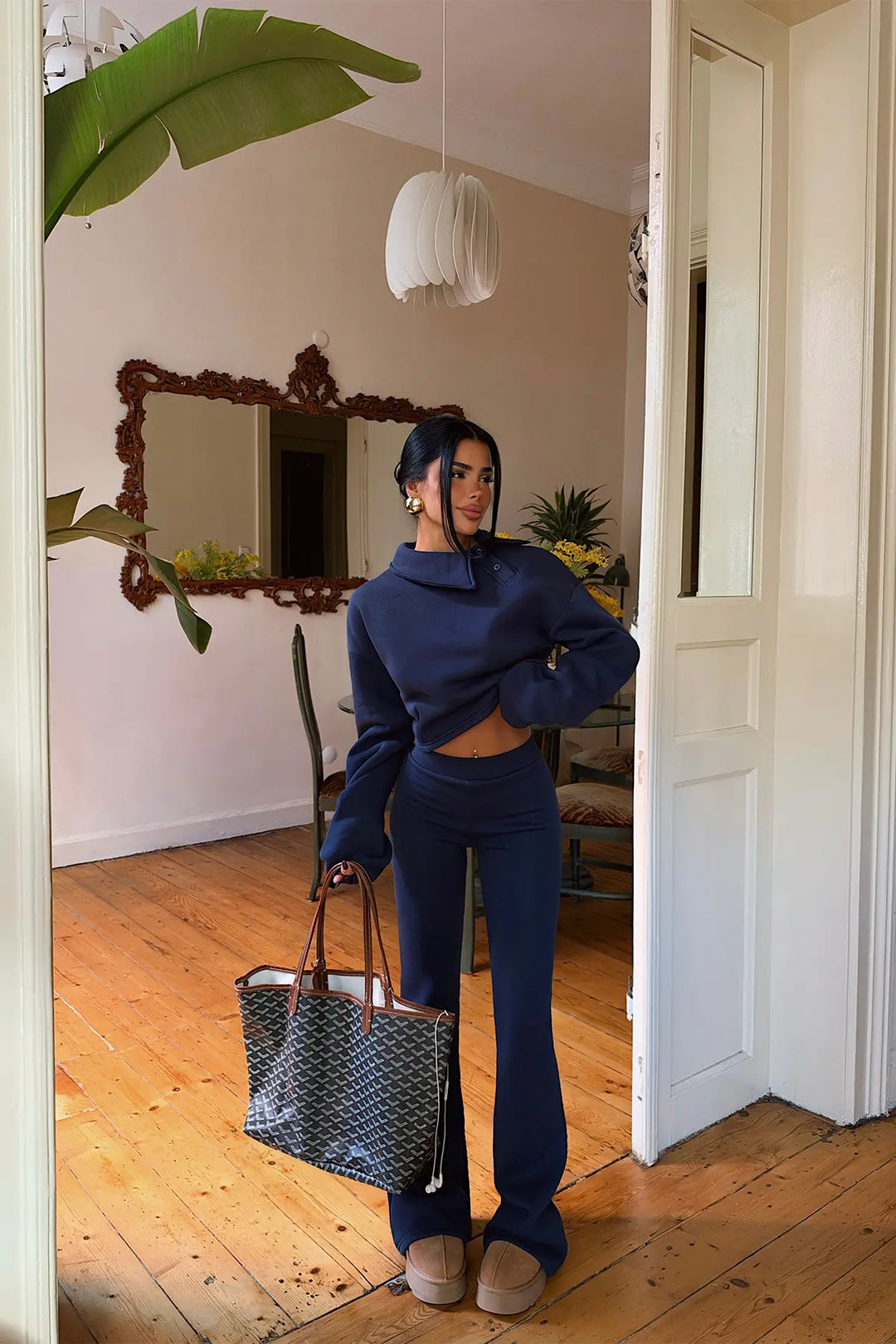 EYY Women Indigo Basic Sweatsuit Set with Button Detail - Königswinter