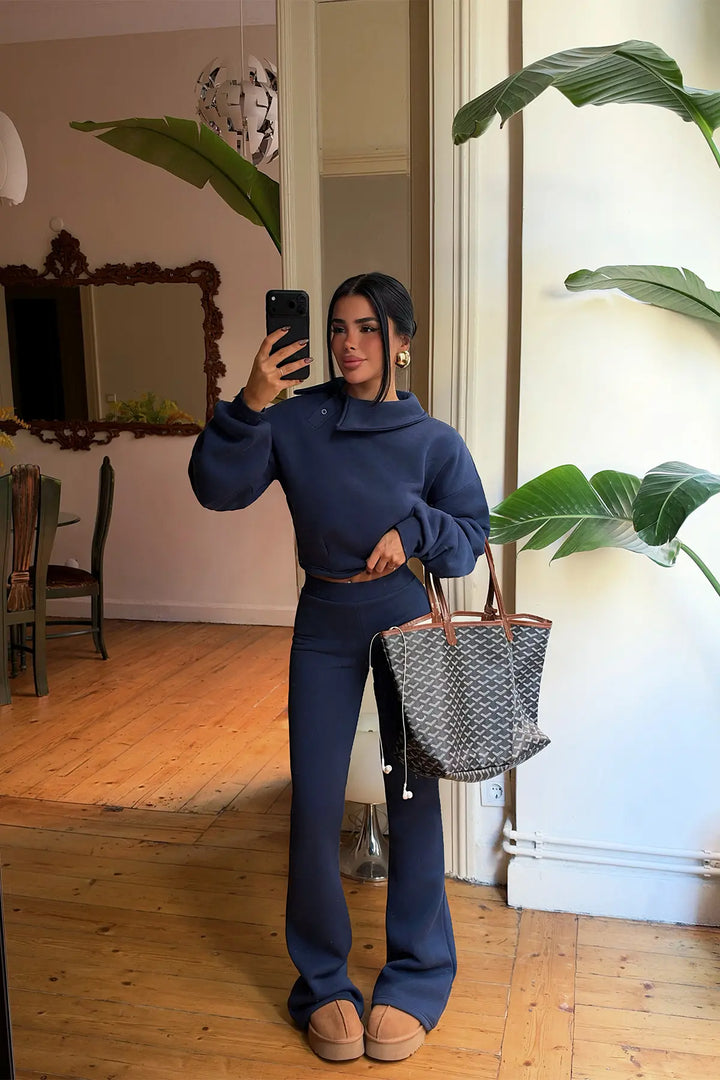 EYY Women Indigo Basic Sweatsuit Set with Button Detail - Königswinter