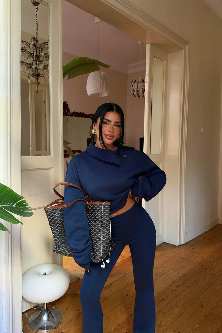 EYY Women Indigo Basic Sweatsuit Set with Button Detail - Königswinter