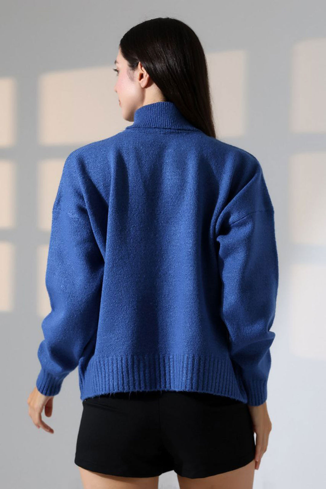 Indigo Turtleneck Soft Textured Knit Sweater BCES-252023 - Durham