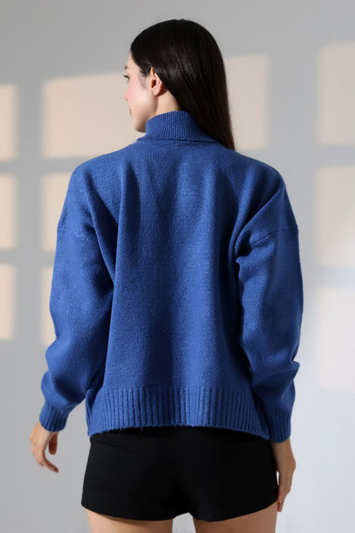Indigo Turtleneck Soft Textured Knit Sweater BCES-252023 - Durham
