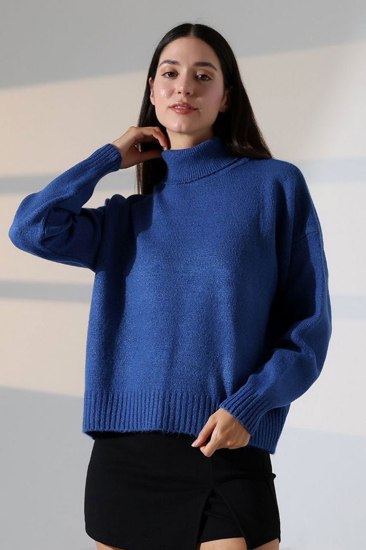 Indigo Turtleneck Soft Textured Knit Sweater BCES-252023 - Durham