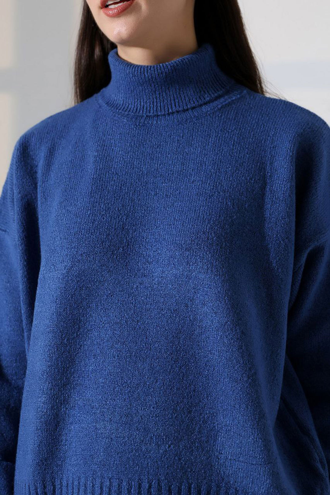 Indigo Turtleneck Soft Textured Knit Sweater BCES-252023 - Durham