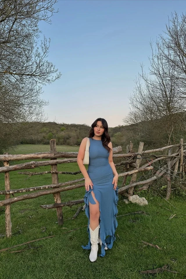 EYY Women Indigo Deep Slit Long Dress - Smithtown