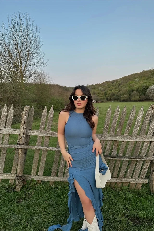 EYY Women Indigo Deep Slit Long Dress - Smithtown