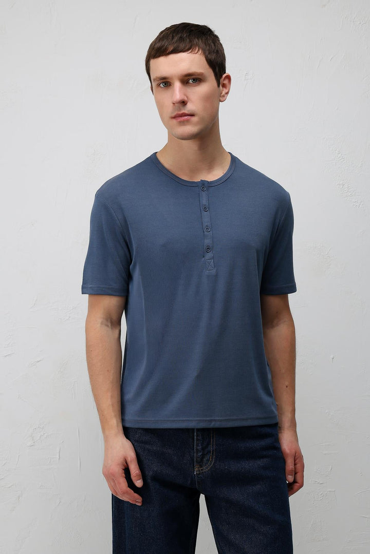 ANT Antioch İndigo Düğmeli Yaka Erkek T-Shirt - Kenton