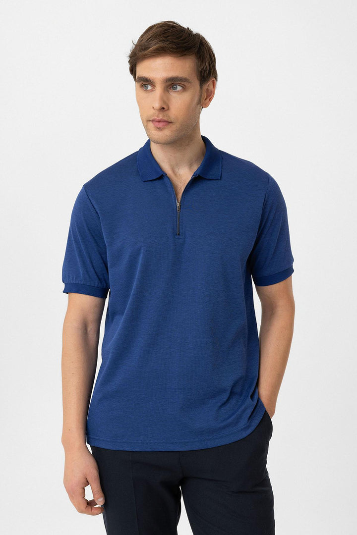 ANT Antioch Indigo Zippered Regular Fit Men's T-Shirt - Silver Spring