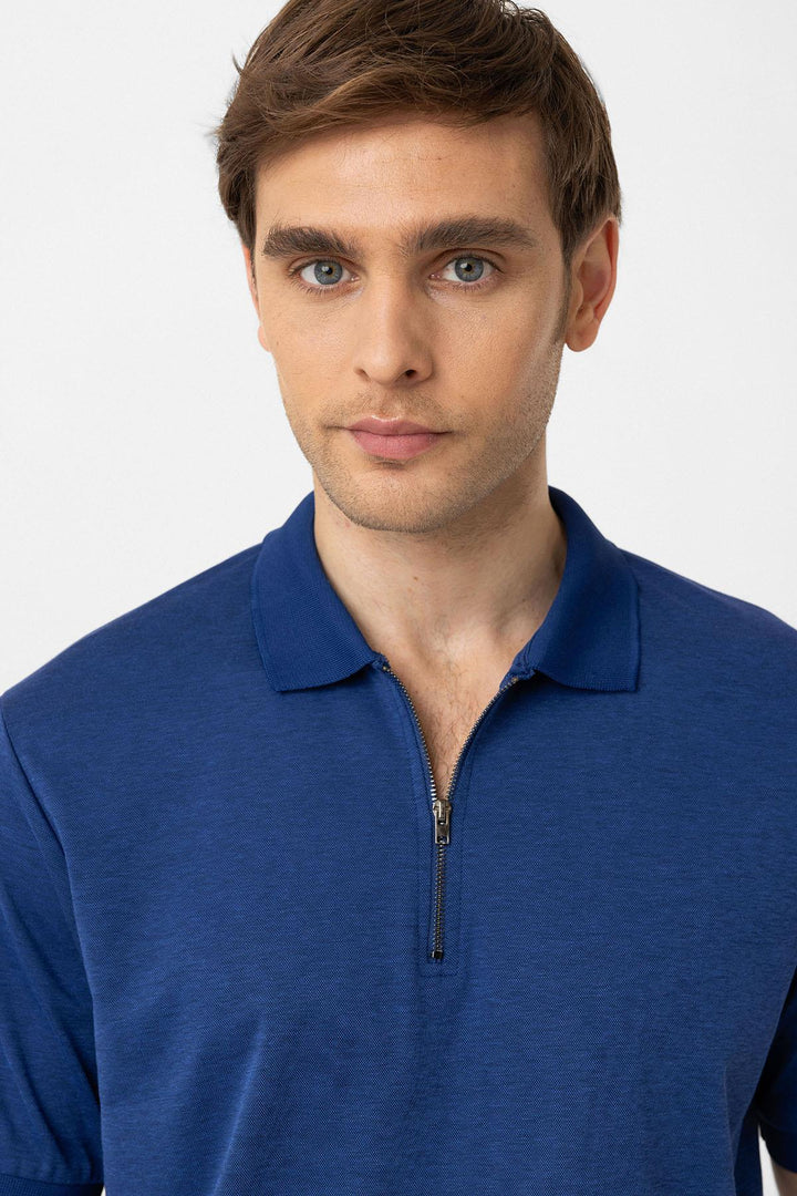 ANT Antioch Indigo Zippered Regular Fit Men's T-Shirt - Silver Spring