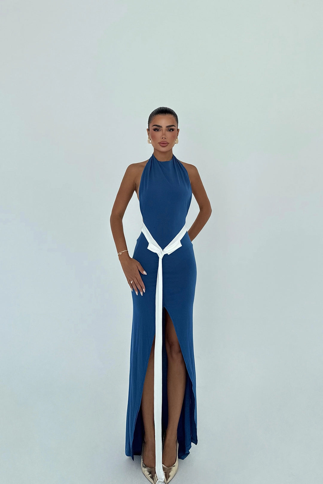 EYY Women Indigo Front Tie Long Dress - Acton