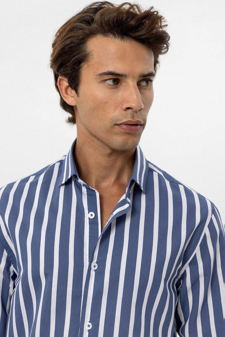 ANT Antioch Indigo Slim Fit Striped Men's Shirt - Moore