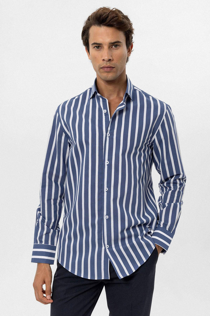 ANT Antioch Indigo Slim Fit Striped Men's Shirt - Thionville