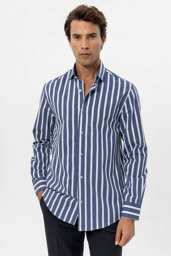 ANT Antioch Indigo Slim Fit Striped Men's Shirt - Saltillo