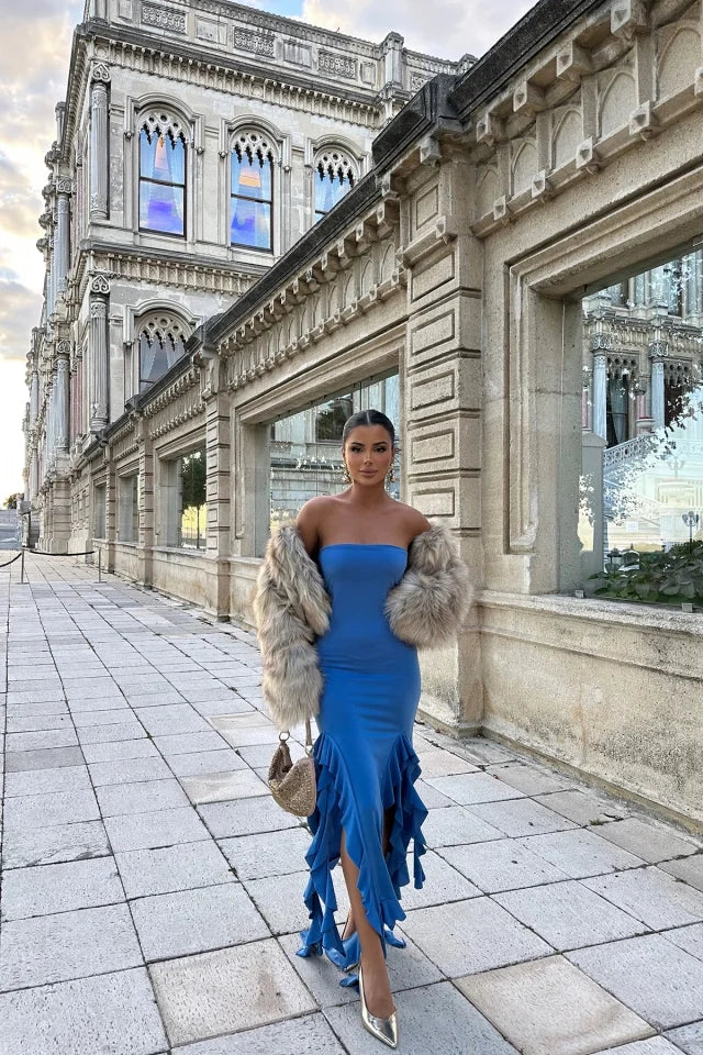 EYY Women Indigo Strapless Deep Slit Dress - Kramatorsk