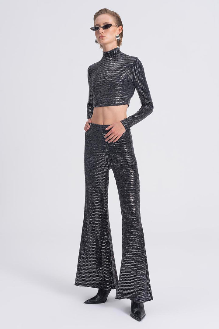 BSL Women Flare Leg Sequined Trousers - Hillsboro
