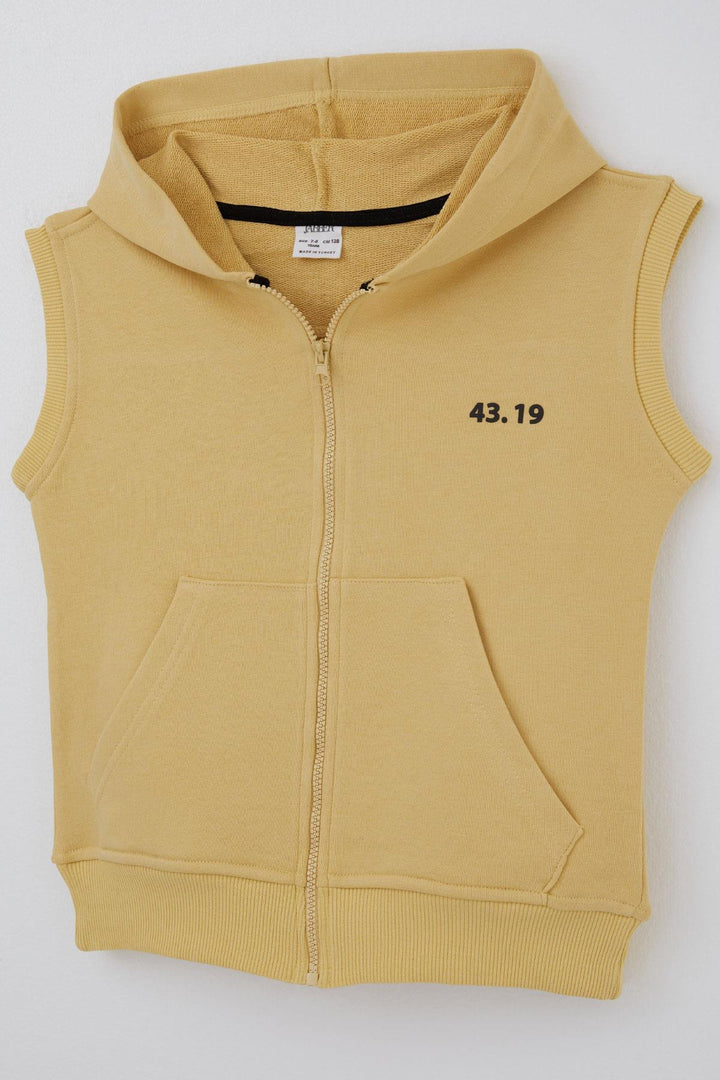 BRE Jabber Boy's Vest with Zipper and Hood Printed Back 42 Years, Mustard Yellow - Galeana