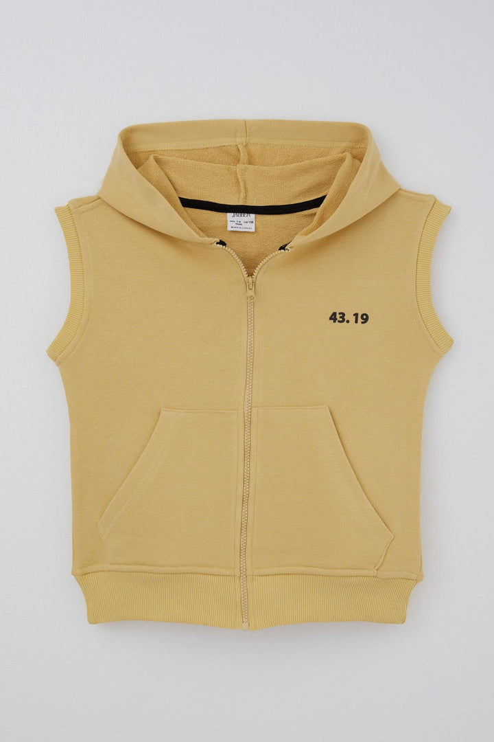 BRE Jabber Boy's Vest with Zipper and Hood Printed Back 42 Years, Mustard Yellow - Galeana