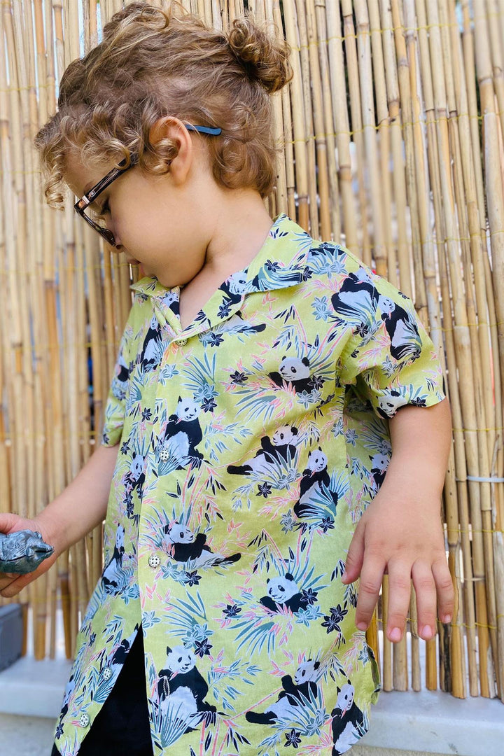 BRE Jack Lions Boys' Shirt Fun Panda Patterned 1.5-5 Years, Pistachio Green - Chelsea