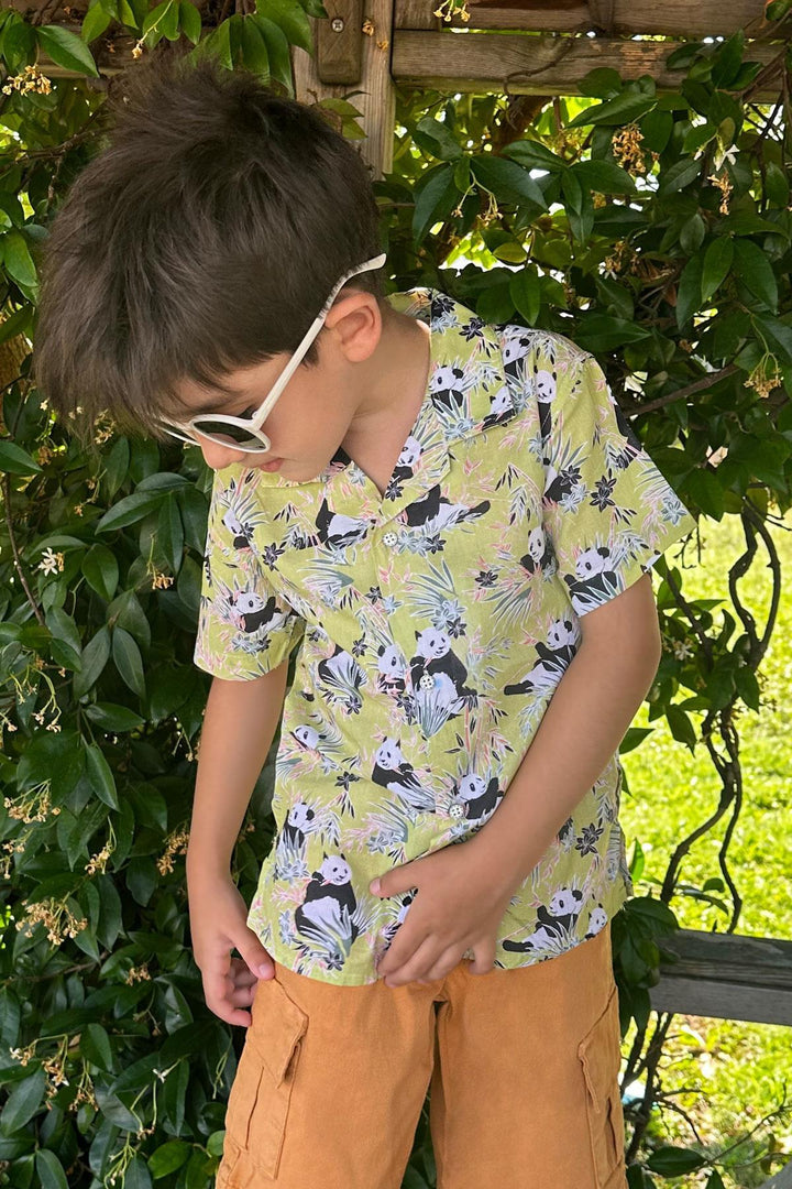 BRE Jack Lions Boys' Shirt Fun Panda Patterned 1.5-5 Years, Pistachio Green - Chelsea