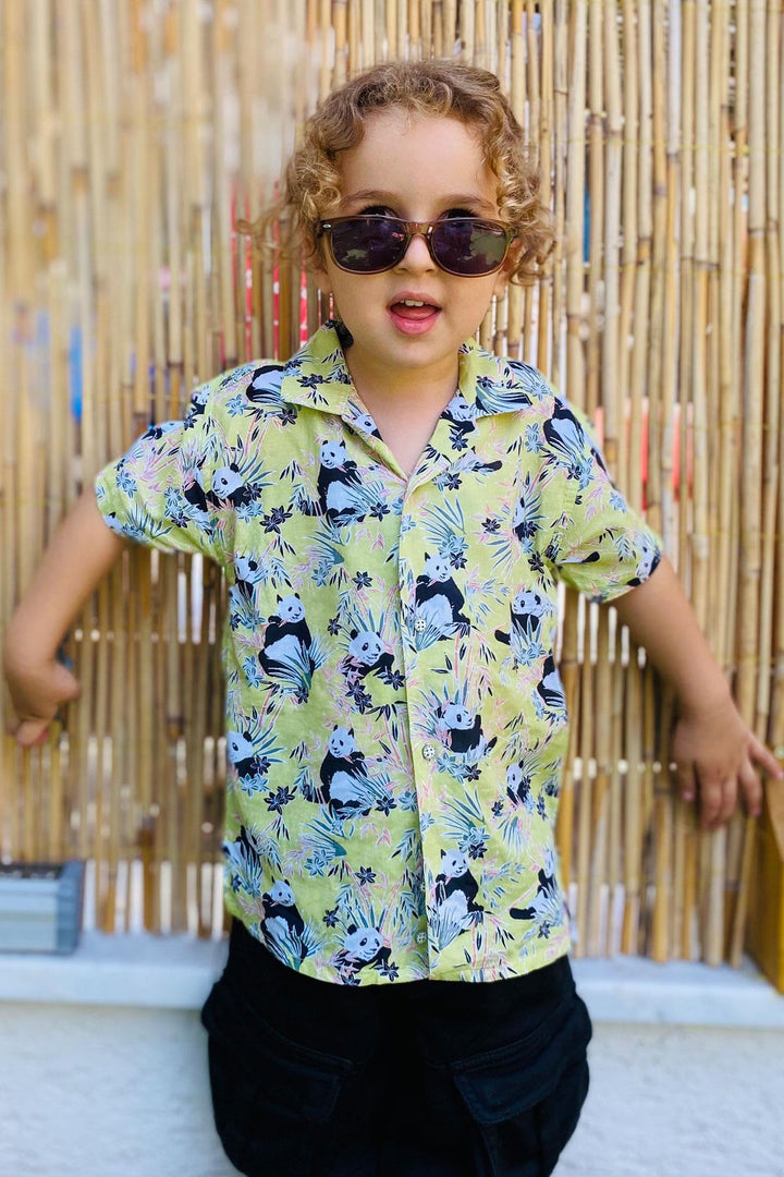 BRE Jack Lions Boys' Shirt Fun Panda Patterned 1.5-5 Years, Pistachio Green - Chelsea