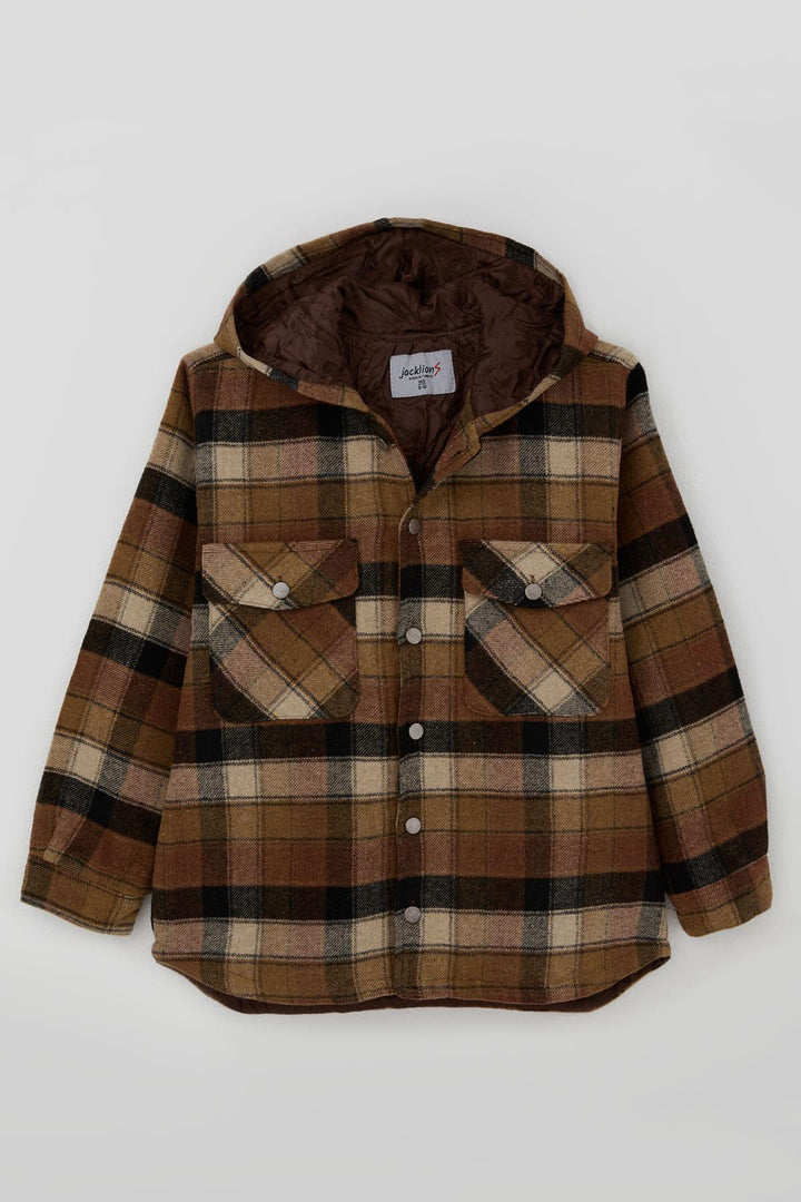 BRE Jack Lions Boys' Jacket with Plaid Pattern Hooded Buttoned 104 Years, Mixed Color - Bethesda