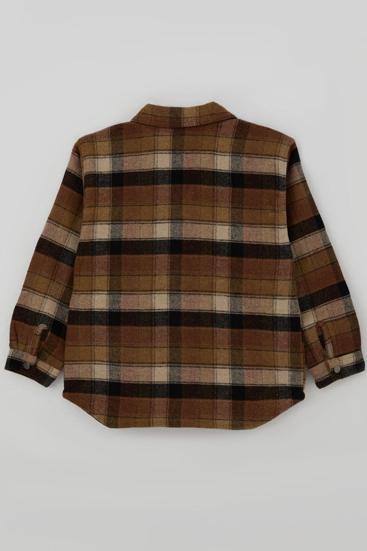 BRE Jack Lions Boys' Jacket with Plaid Pattern, Buttoned Pockets, 5-9 Years, Brown - Raleigh