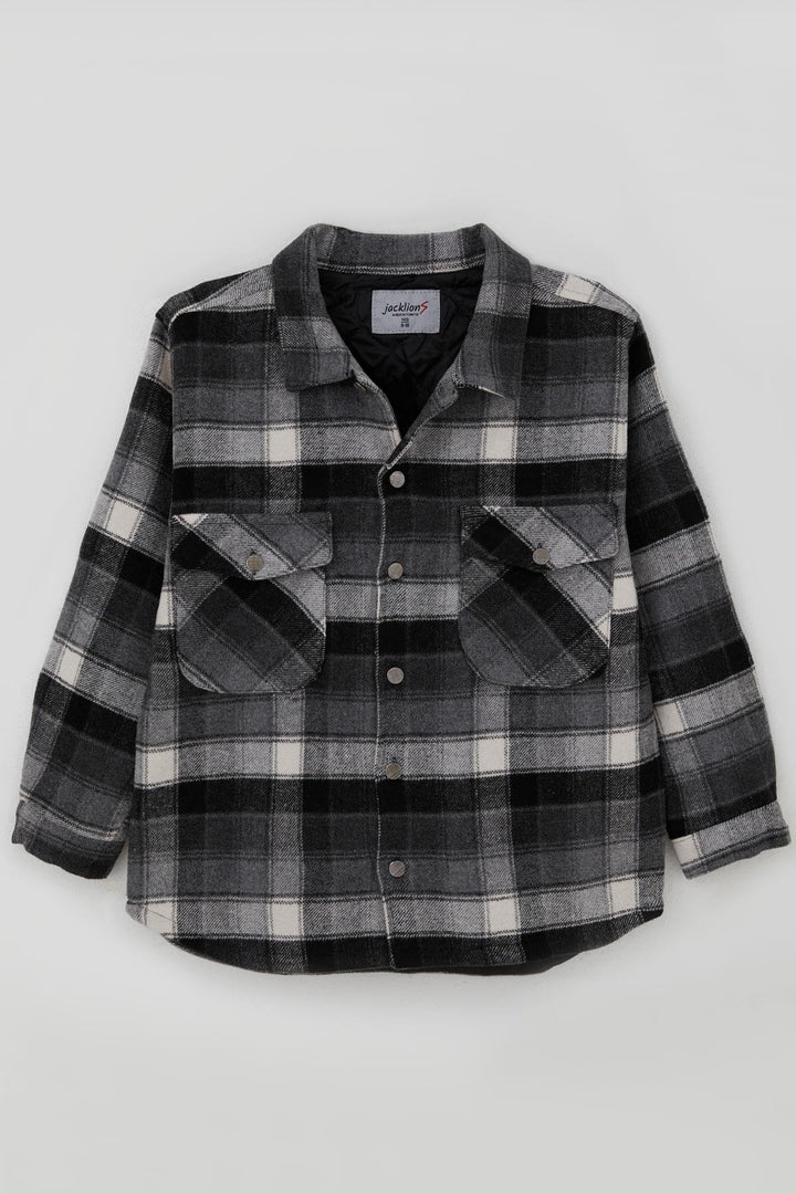 BRE Jack Lions Boys' Jacket with Checkered Pattern, Buttoned Pockets, 104 Years, Grey - Meriden