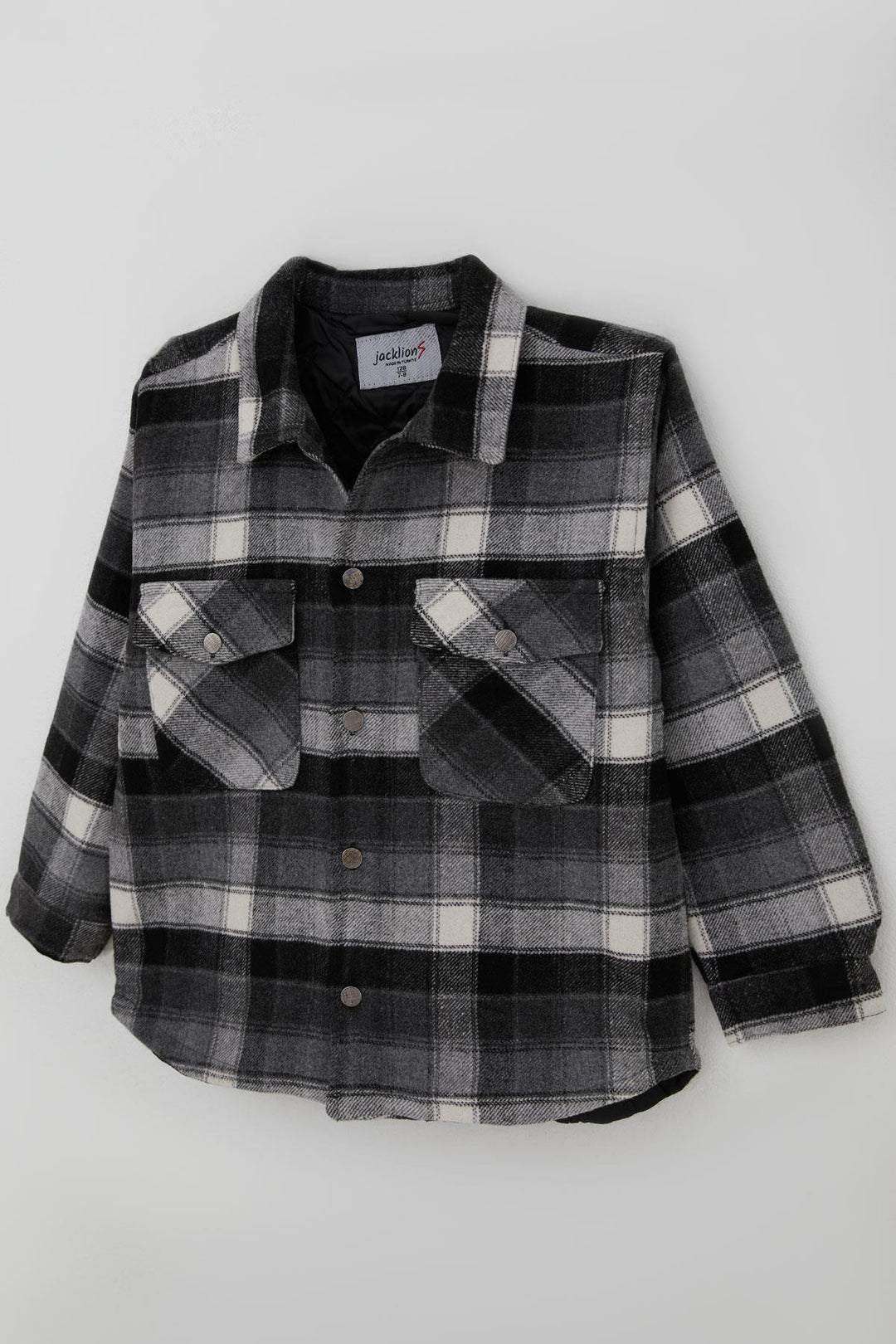 BRE Jack Lions Boys' Jacket with Checkered Pattern, Buttoned, Pocketed, 5-9 Years, Gray - Dolores Hidalgo Cuna de la Independencia Nacional
