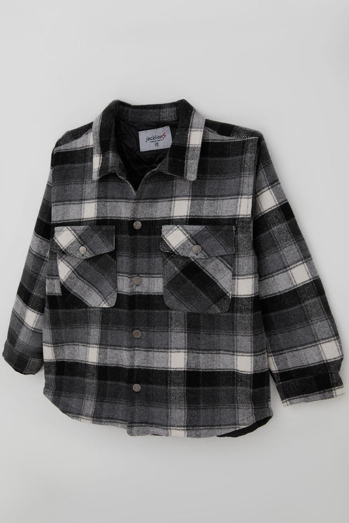 BRE Jack Lions Boys' Jacket with Checkered Pattern, Buttoned, Pocketed, 5-9 Years, Gray - Dolores Hidalgo Cuna de la Independencia Nacional