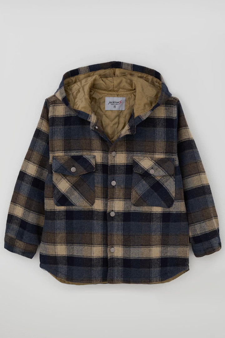 BRE Jack Lions Erkek Çocuk Mont Ekose Desenli Kapüşonlu Düğmeli 5-9 Yaş, Karışık Renk - Leiria