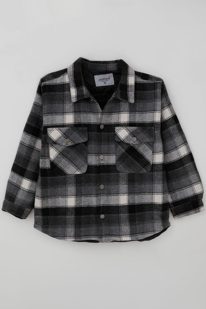 BRE Jack Lions Boys' Jacket with Checkered Pattern, Buttoned, Pocketed, 5-9 Years, Gray - Dolores Hidalgo Cuna de la Independencia Nacional