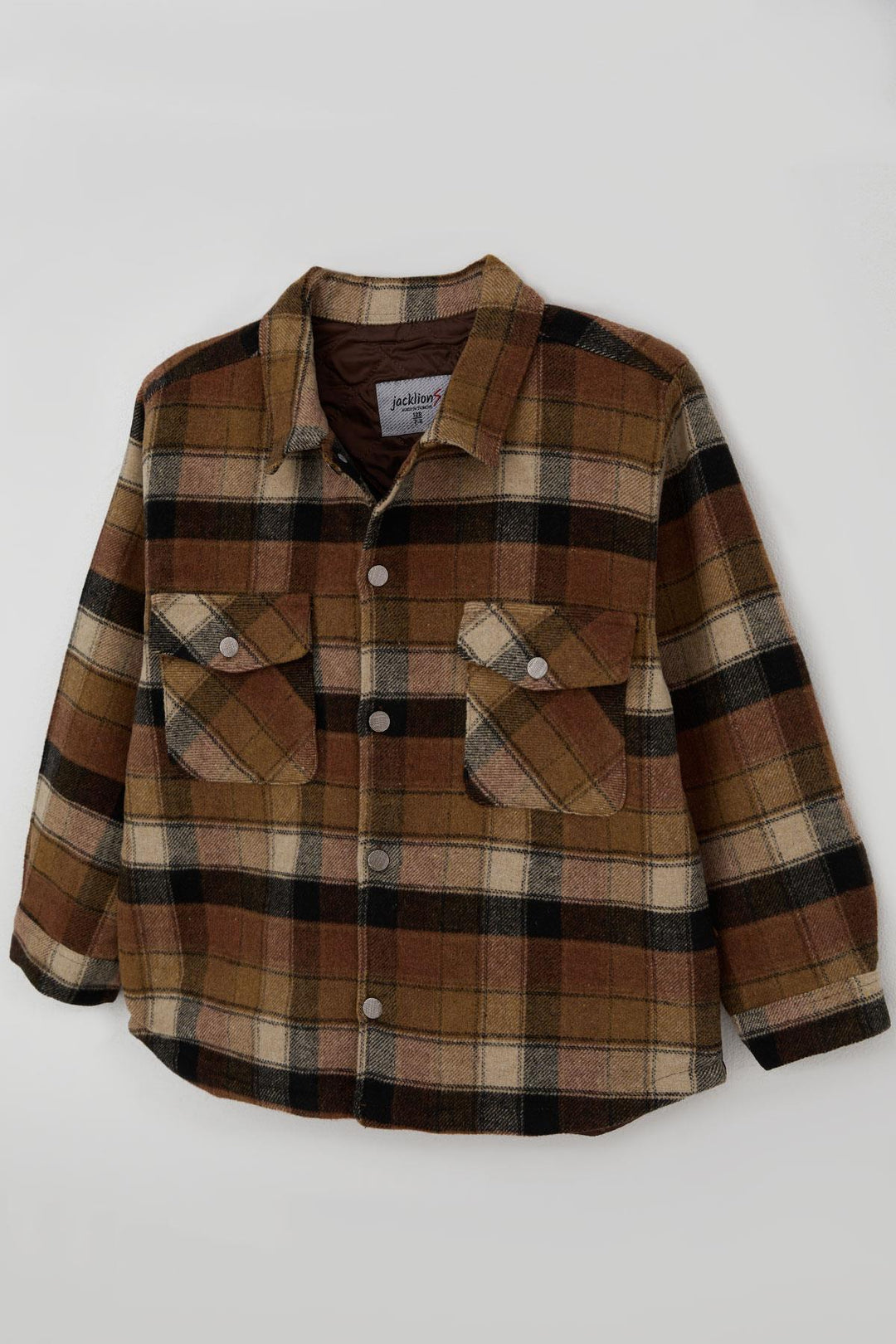 BRE Jack Lions Boys' Jacket with Plaid Pattern, Buttoned Pockets, 5-9 Years, Brown - Raleigh