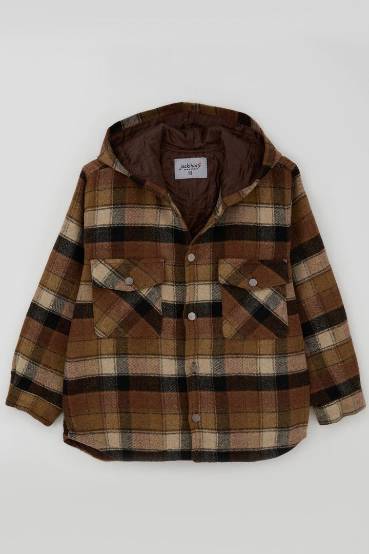 BRE Jack Lions Boys' Jacket Plaid Patterned Hooded Buttoned 5-9 Years, Mixed Color - Everett