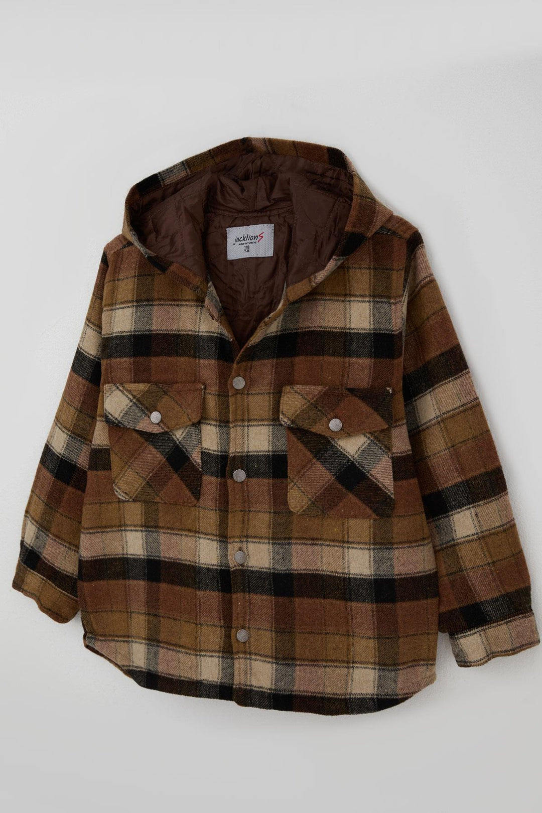 BRE Jack Lions Boys' Jacket Plaid Patterned Hooded Buttoned 5-9 Years, Mixed Color - Everett