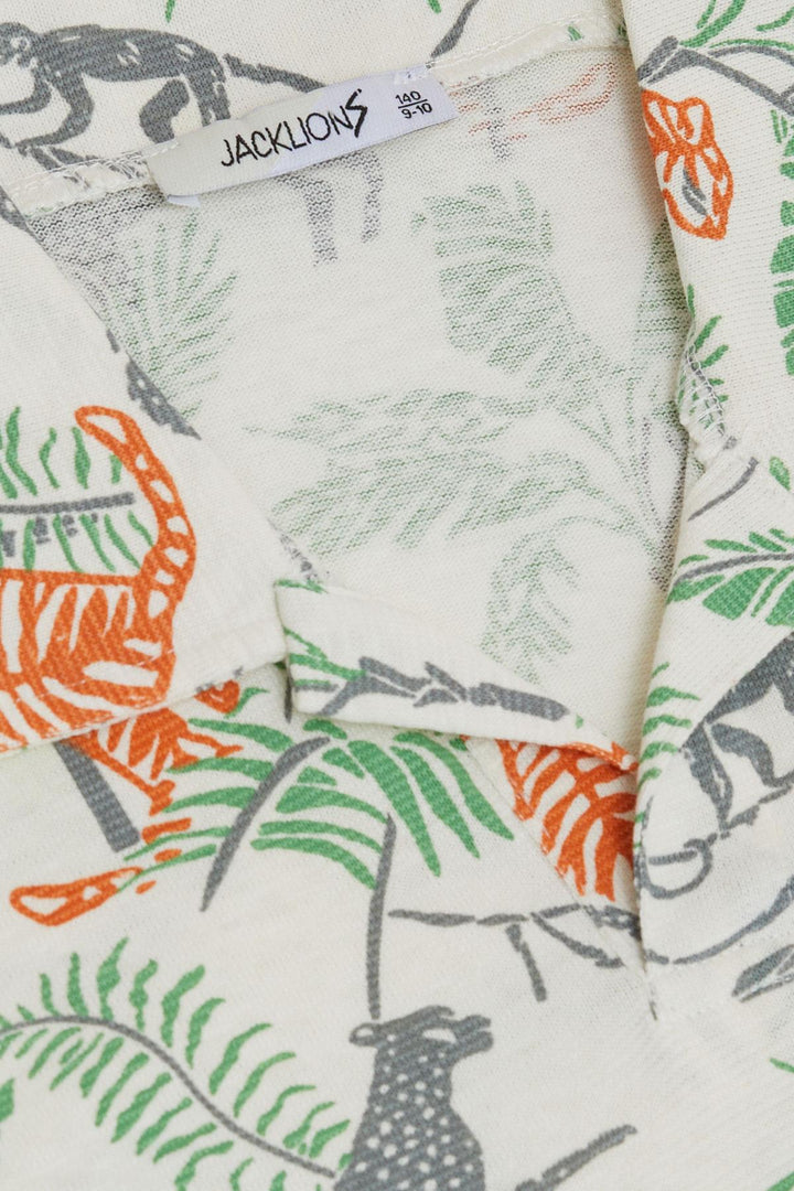 BRE Jack Lions Boys' T-shirt Forest Themed Animal Patterned 54 Years, Ecru - Lodi