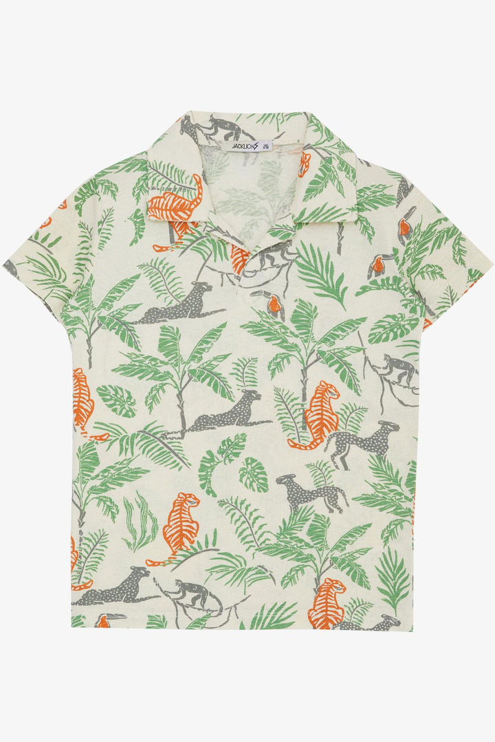 BRE Jack Lions Boys' T-shirt Forest Themed Animal Patterned 54 Years, Ecru - Lodi