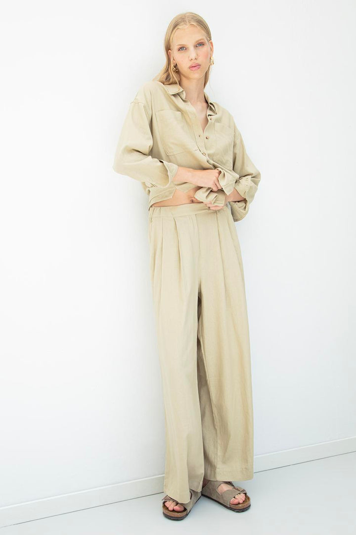 BSL Women Linen Blend Pleated Loose Trousers - Ravensburg