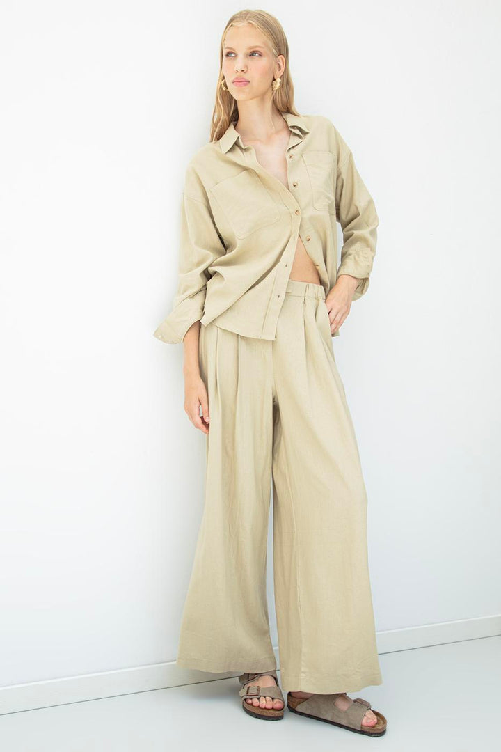 BSL Women Linen Blend Pleated Loose Trousers - Ravensburg