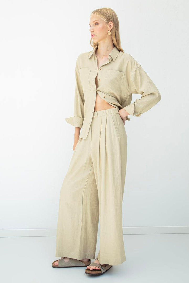BSL Women Linen Blend Pleated Loose Trousers - Ravensburg