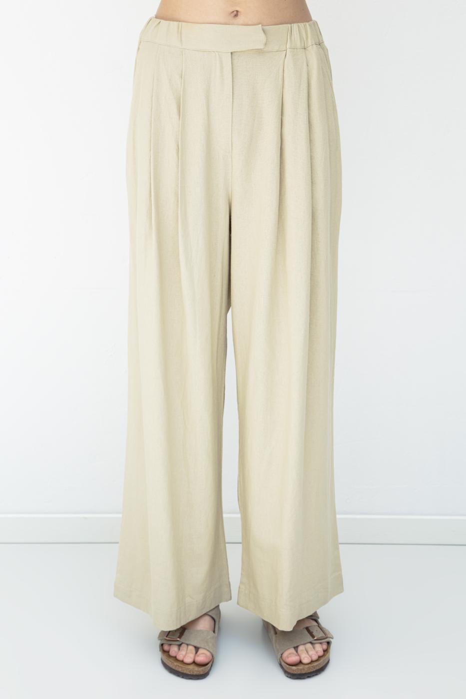 BSL Women Linen Blend Pleated Loose Trousers - Ravensburg