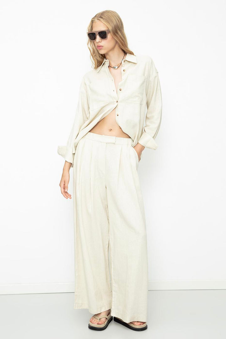 BSL Women Linen Blend Pleated Loose Trousers - Anaheim