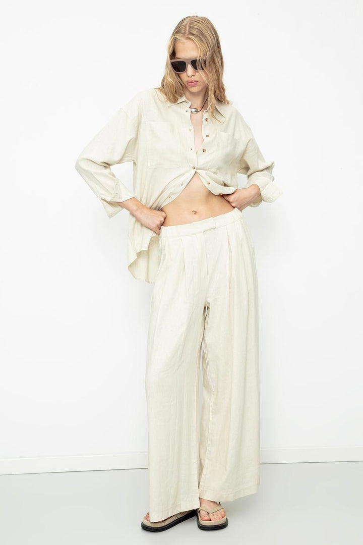 BSL Women Linen Blend Pleated Loose Trousers - Anaheim