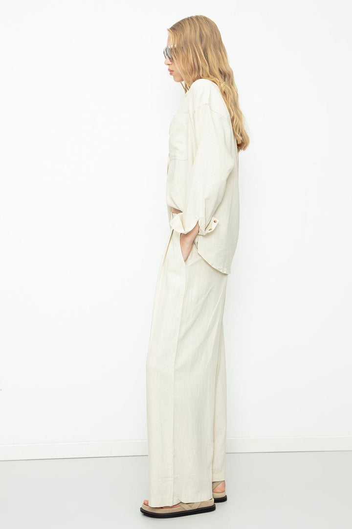 BSL Women Linen Blend Pleated Loose Trousers - Anaheim