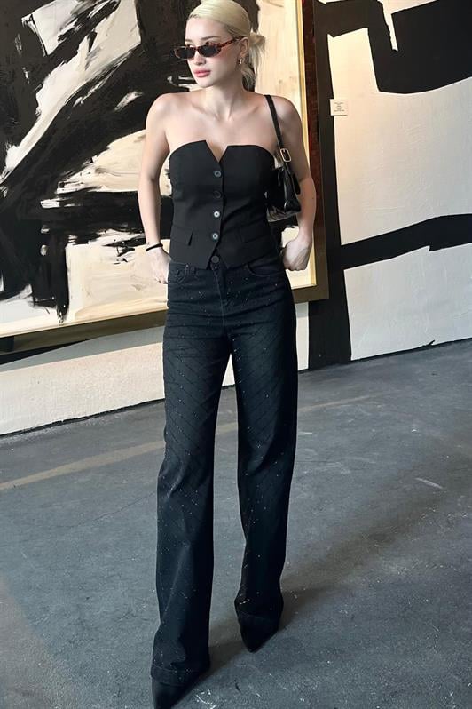 MDX Black High Waist Rhinestone Women's Jeans MG2271 - Del Rio