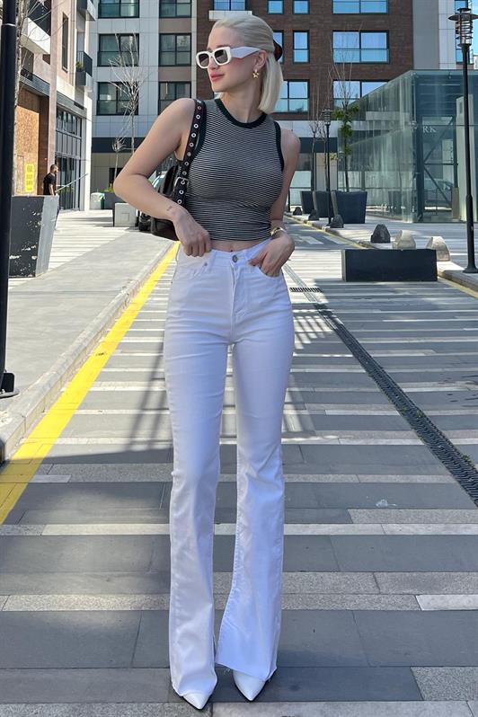 MDX Women's White Slit Lycra Flared Jeans Pants Mg1518 - Garland
