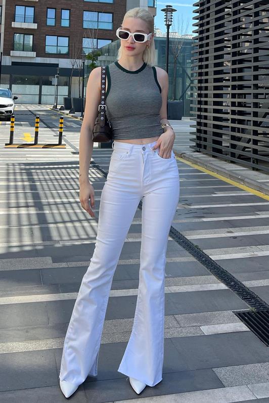 MDX Women's White Slit Lycra Flared Jeans Pants Mg1518 - Garland